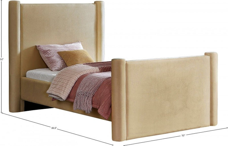Elias Velvet Twin Bed Camel - Gate FurnitureTwin Bed