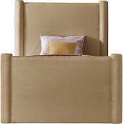 Elias Velvet Twin Bed Camel - Gate FurnitureTwin Bed