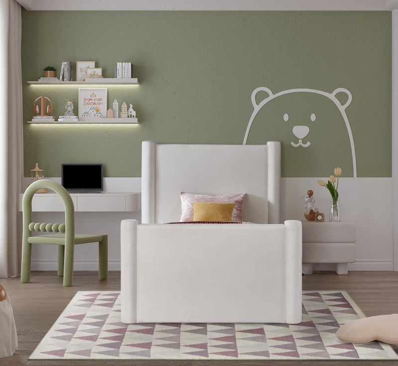 Elias Velvet Twin Bed Cream - Gate FurnitureTwin Bed