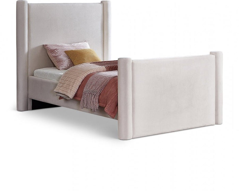 Elias Velvet Twin Bed Cream - Gate FurnitureTwin Bed