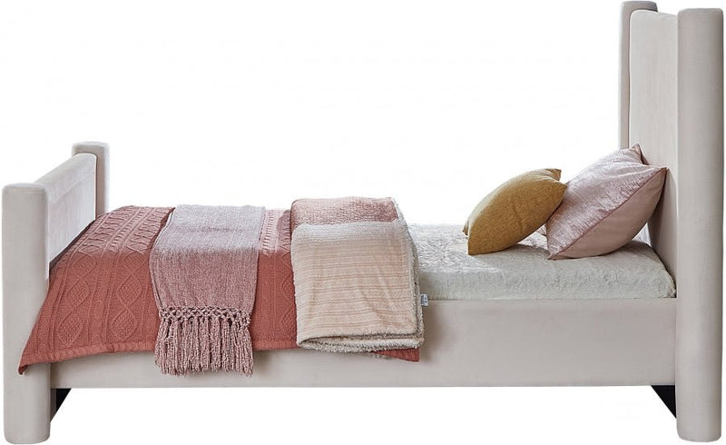 Elias Velvet Twin Bed Cream - Gate FurnitureTwin Bed