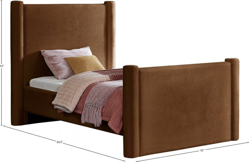 Elias Velvet Twin Bed Saddle - Gate FurnitureTwin Bed