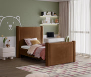 Elias Velvet Twin Bed Saddle - Gate FurnitureTwin Bed