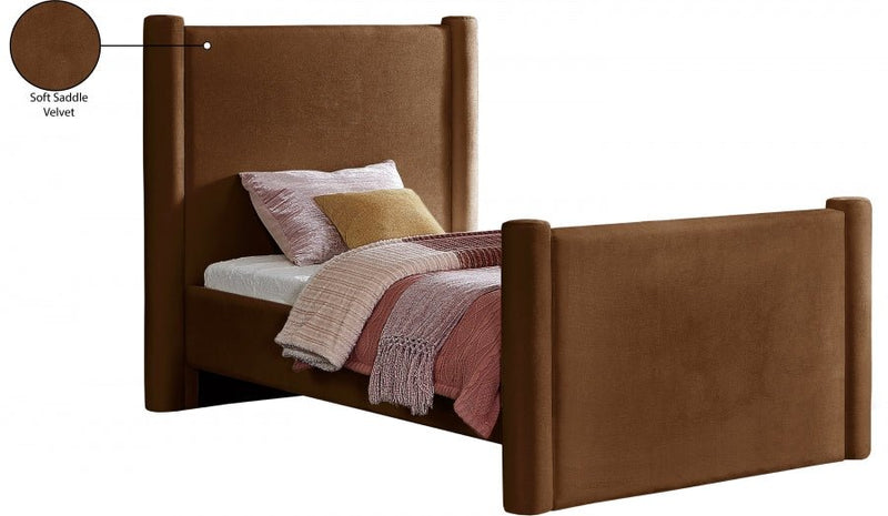 Elias Velvet Twin Bed Saddle - Gate FurnitureTwin Bed