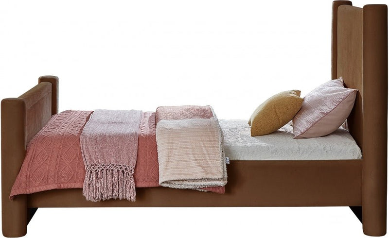 Elias Velvet Twin Bed Saddle - Gate FurnitureTwin Bed