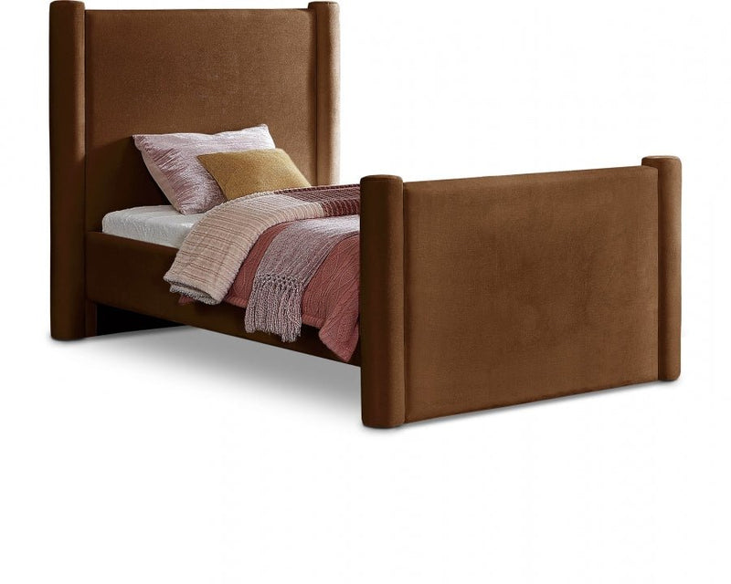 Elias Velvet Twin Bed Saddle - Gate FurnitureTwin Bed