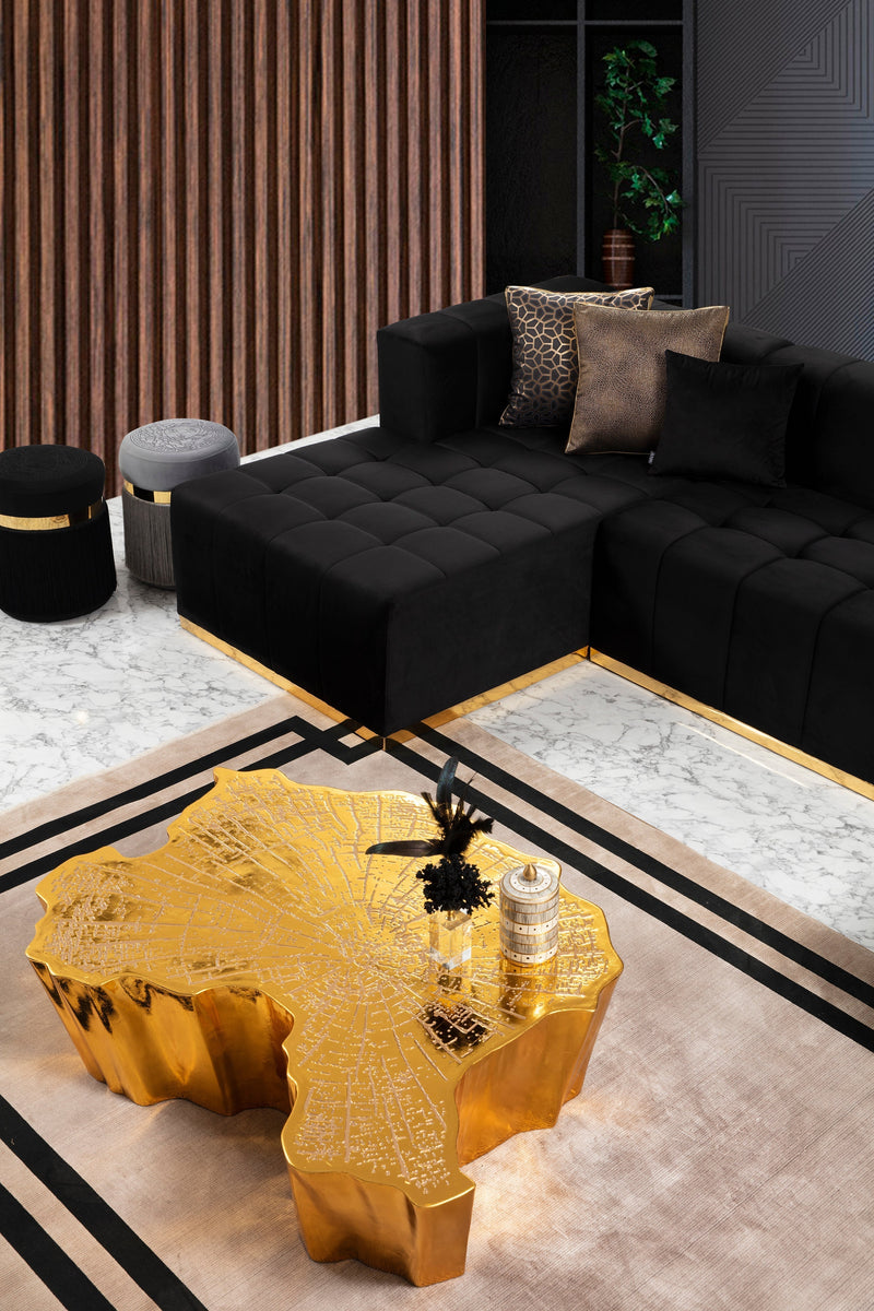 Elisha Black Velvet Double Chaise Sectional - Gate FurnitureSectional
