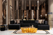 Elisha Black Velvet Double Chaise Sectional - Gate FurnitureSectional