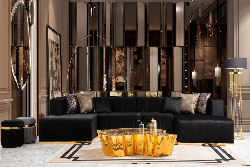 Elisha Black Velvet Double Chaise Sectional - Gate FurnitureSectional