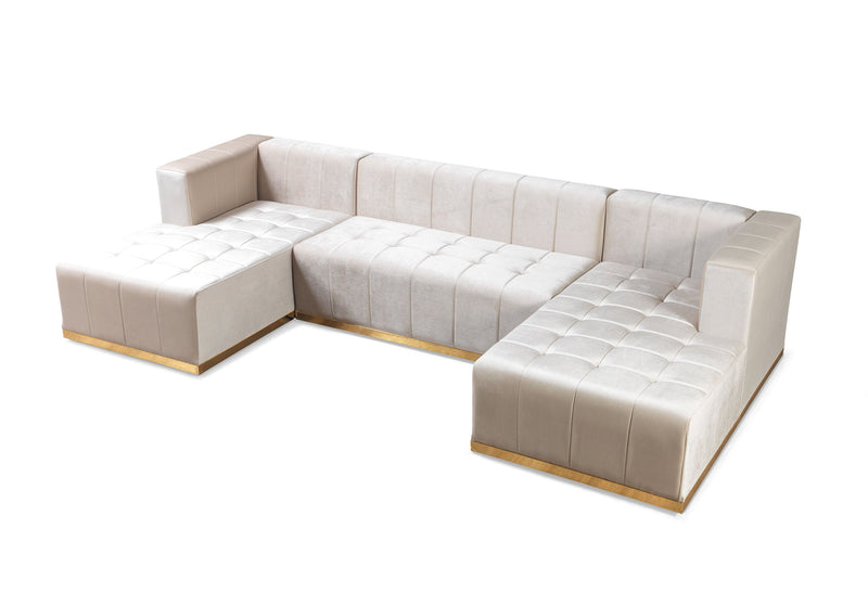 Elisha Ivory Velvet Double Chaise Sectional - Gate FurnitureSectional