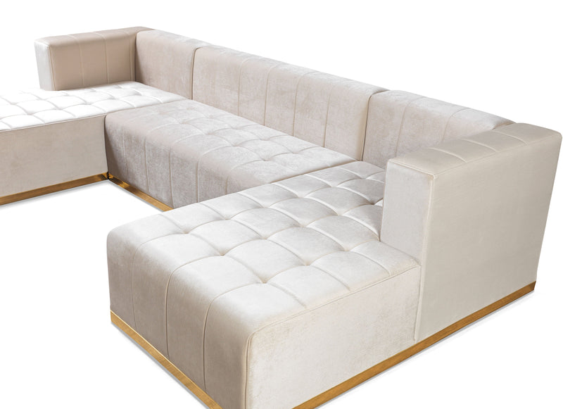 Elisha Ivory Velvet Double Chaise Sectional - Gate FurnitureSectional