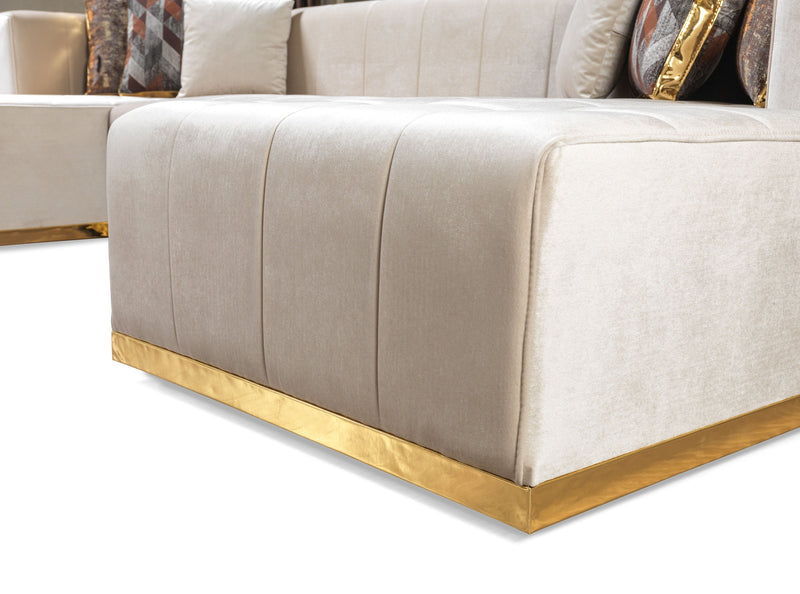 Elisha Ivory Velvet Double Chaise Sectional - Gate FurnitureSectional