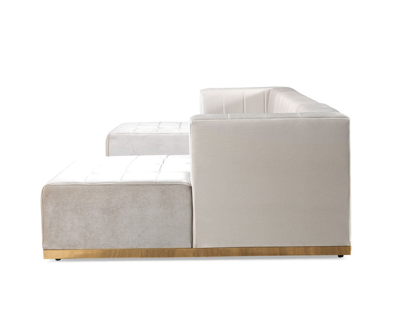 Elisha Ivory Velvet Double Chaise Sectional - Gate FurnitureSectional
