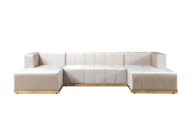 Elisha Ivory Velvet Double Chaise Sectional - Gate FurnitureSectional
