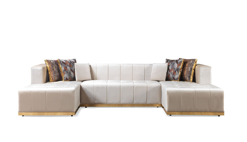 Elisha Ivory Velvet Double Chaise Sectional - Gate FurnitureSectional