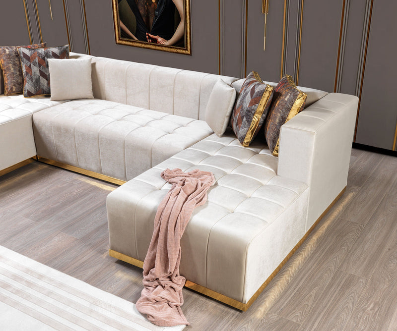 Elisha Ivory Velvet Double Chaise Sectional - Gate FurnitureSectional