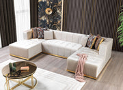 Elisha Ivory Velvet Double Chaise Sectional - Gate FurnitureSectional
