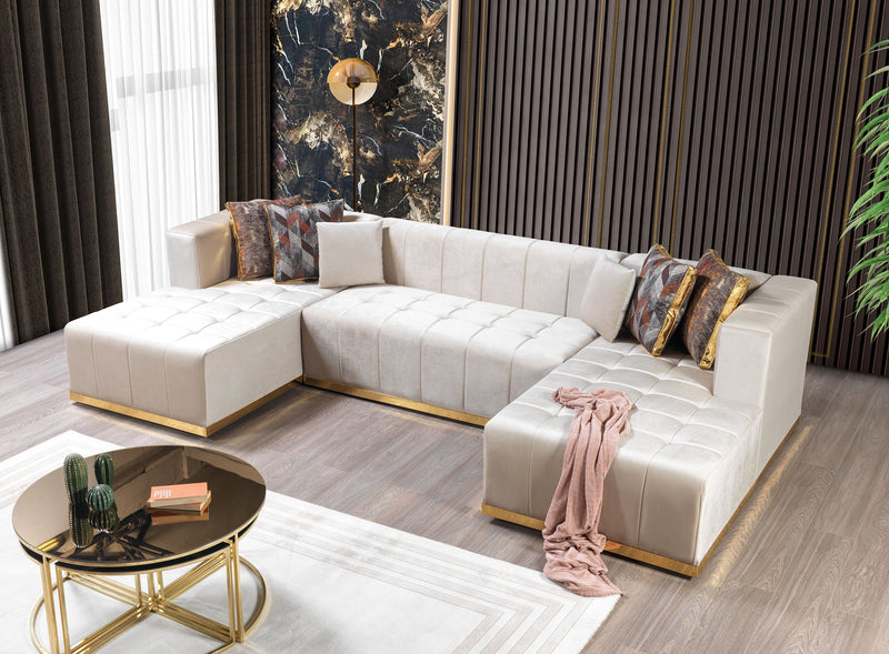 Elisha Ivory Velvet Double Chaise Sectional - Gate FurnitureSectional