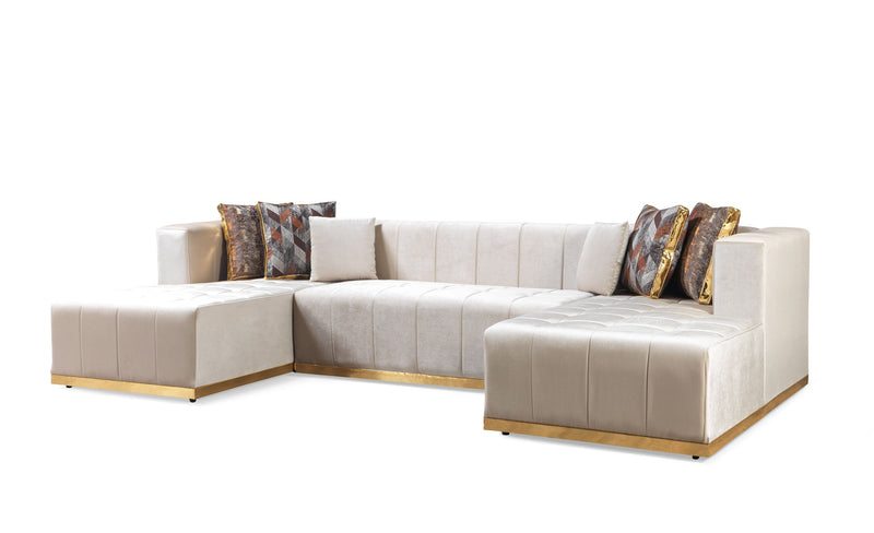 Elisha Ivory Velvet Double Chaise Sectional - Gate FurnitureSectional