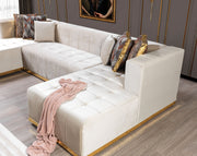 Elisha Ivory Velvet Double Chaise Sectional - Gate FurnitureSectional