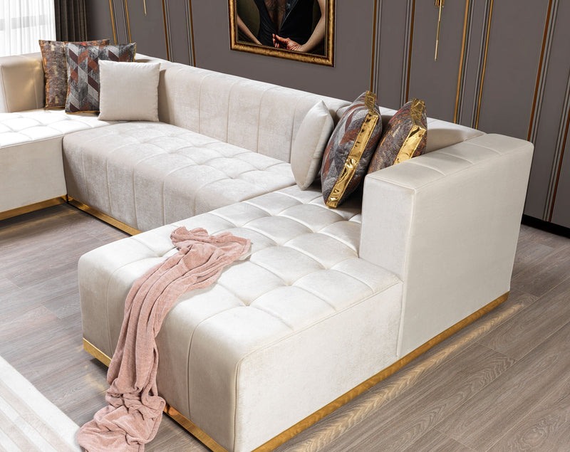 Elisha Ivory Velvet Double Chaise Sectional - Gate FurnitureSectional