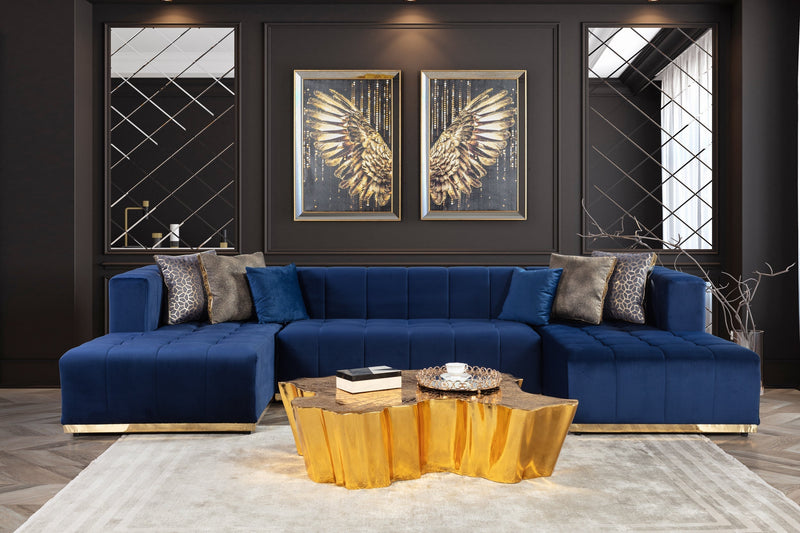 Elisha Navy Velvet Double Chaise 130" Sectional [ETA: 10/10] - ELISHANAVY-SEC