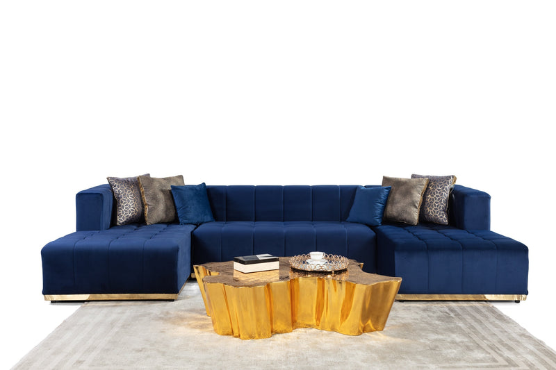 Elisha Navy Velvet Double Chaise 130" Sectional [ETA: 10/10] - ELISHANAVY-SEC