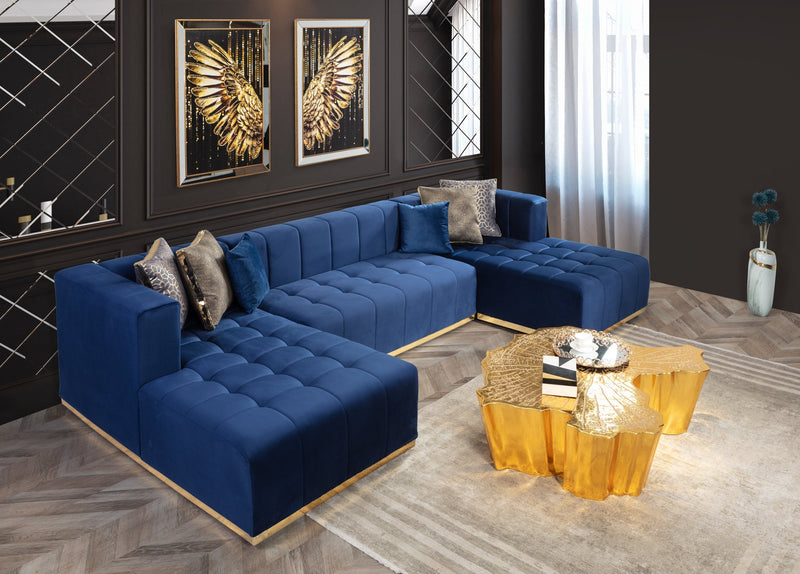 Elisha Navy Velvet Double Chaise 130" Sectional [ETA: 10/10] - ELISHANAVY-SEC