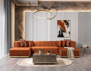 Elisha Orange Velvet Double Chaise 140" Sectional - Gate FurnitureSectional