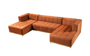 Elisha Orange Velvet Double Chaise 140" Sectional - Gate FurnitureSectional