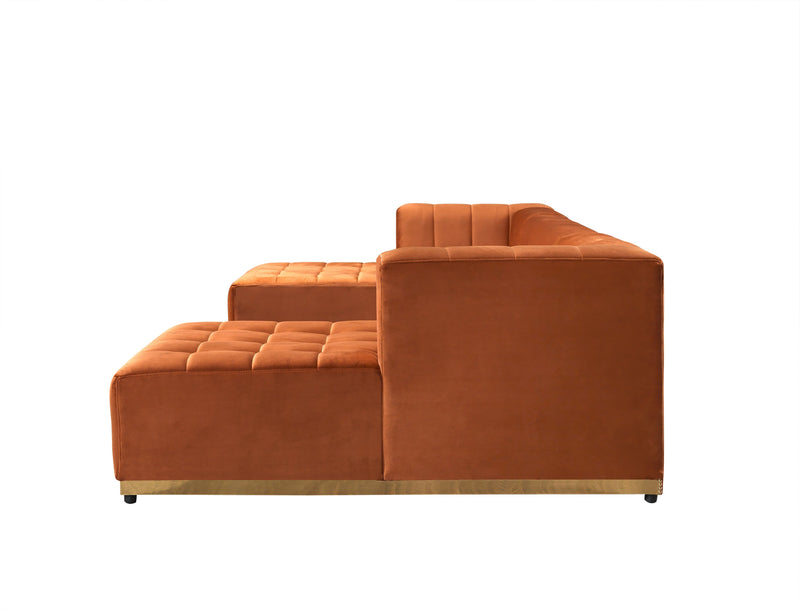 Elisha Orange Velvet Double Chaise 140" Sectional - Gate FurnitureSectional