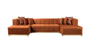 Elisha Orange Velvet Double Chaise 140" Sectional - Gate FurnitureSectional