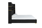 Eliza - Black Upholstered Queen Bed with Bluetooth Speaker, Fireplace, Power Supply and USB - Type C Charger - B164-Q-Bed