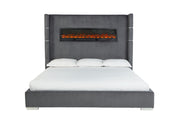 Eliza - Gray Upholstered King Bed with Bluetooth Speaker, Fireplace, Power Supply and USB - Type C Charger - B165-K-Bed