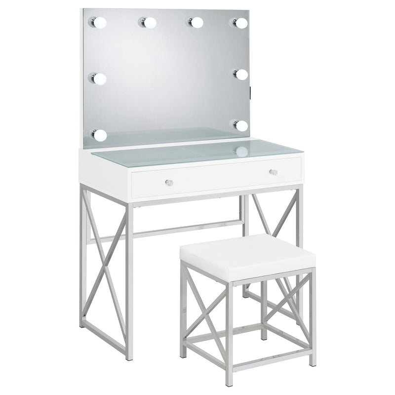Eliza Vanity Set with Lighting & Stool White and Chrome - 936164