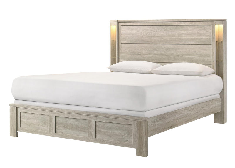 Ella - Beige Panel Queen Bed with Gold Accent - B332-Q-Bed