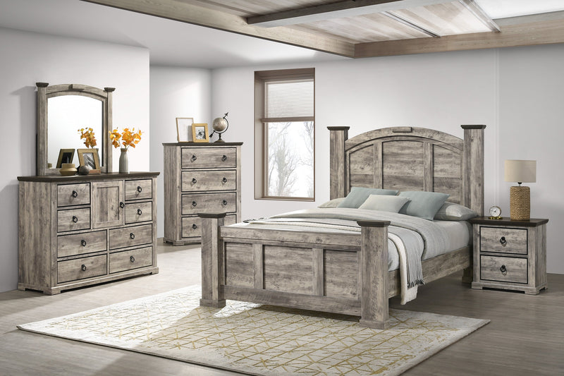 Ella - Mae Rustic Brown Queen Poster Bed - Gate FurnitureQueen Bed