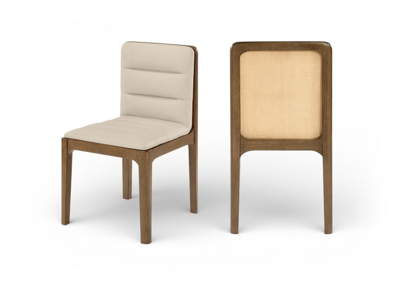 Ellis Cane And Vegan Leather Upholstered Dining Chair in Beige, Set of 2 - 88050Beige-C