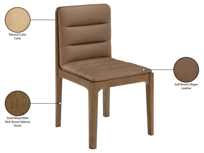Ellis Cane And Vegan Leather Upholstered Dining Chair in Brown, Set of 2 - 88050Brown-C