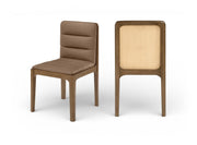 Ellis Cane And Vegan Leather Upholstered Dining Chair in Brown, Set of 2 - 88050Brown-C