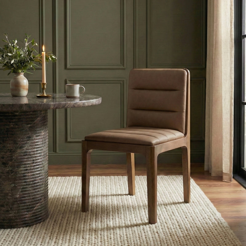 Ellis Cane And Vegan Leather Upholstered Dining Chair in Brown, Set of 2 - 88050Brown-C
