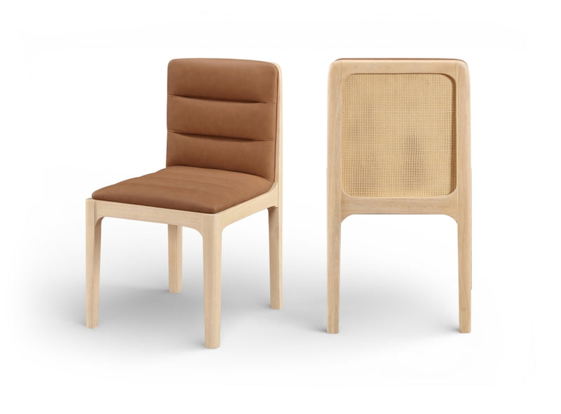 Ellis Cane And Vegan Leather Upholstered Dining Chair in Cognac, Set of 2 - 88047Cognac-C