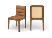 Ellis Cane And Vegan Leather Upholstered Dining Chair in Cognac, Set of 2 - 88050Cognac-C