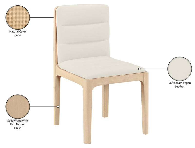 Ellis Cane And Vegan Leather Upholstered Dining Chair in Cream, Set of 2 - 88047Cream-C