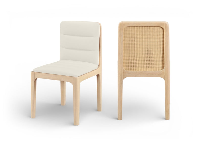 Ellis Cane And Vegan Leather Upholstered Dining Chair in Cream, Set of 2 - 88047Cream-C