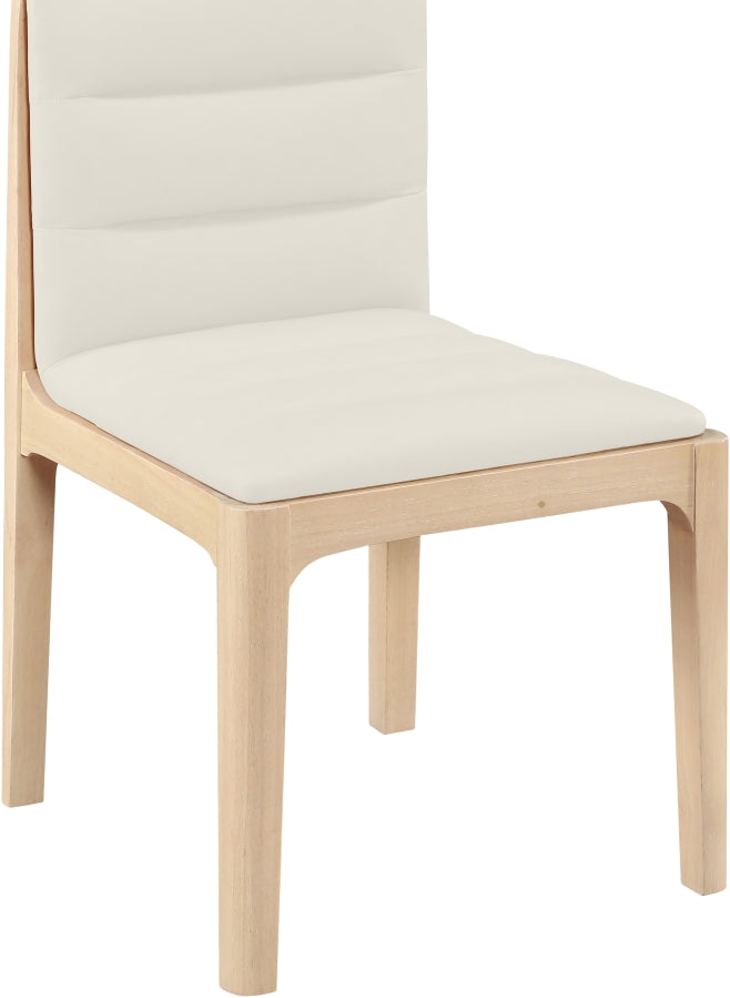 Ellis Cane And Vegan Leather Upholstered Dining Chair in Cream, Set of 2 - 88047Cream-C