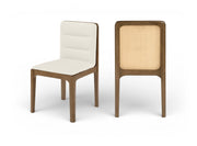 Ellis Cane And Vegan Leather Upholstered Dining Chair in Cream, Set of 2 - 88050Cream-C