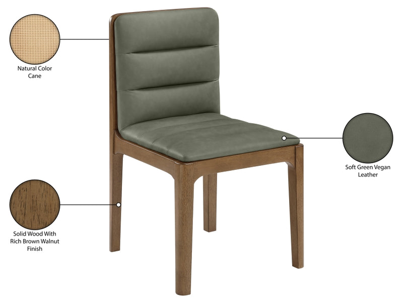 Ellis Cane And Vegan Leather Upholstered Dining Chair in Green, Set of 2 - 88050Green-C
