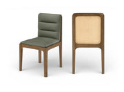 Ellis Cane And Vegan Leather Upholstered Dining Chair in Green, Set of 2 - 88050Green-C