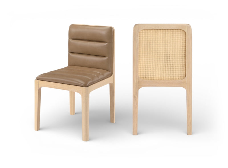 Ellis Cane And Vegan Leather Upholstered Dining Chair in Tan, Set of 2 - 88047Tan-C